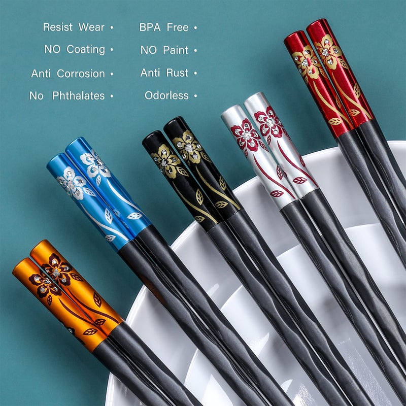 HuaLan Fiberglass Chopsticks Series - Japanese Non-Slip Chopstick, Reusable Chop Sticks Dishwasher Safe, 5 Pairs, Gift Set, 9.9 Inches, Spring Flower - Image 3